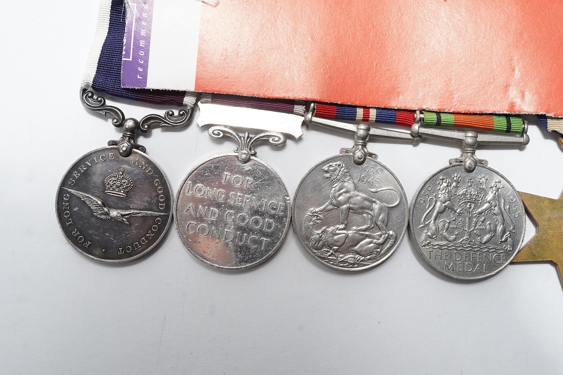 A WWII medal group awarded to Sqdn. Ldr. J.M. Anderson. R.A.F., also engraved under the ranks of Private (7260344), and Flight Officer, comprising of seven medals (three engraved)